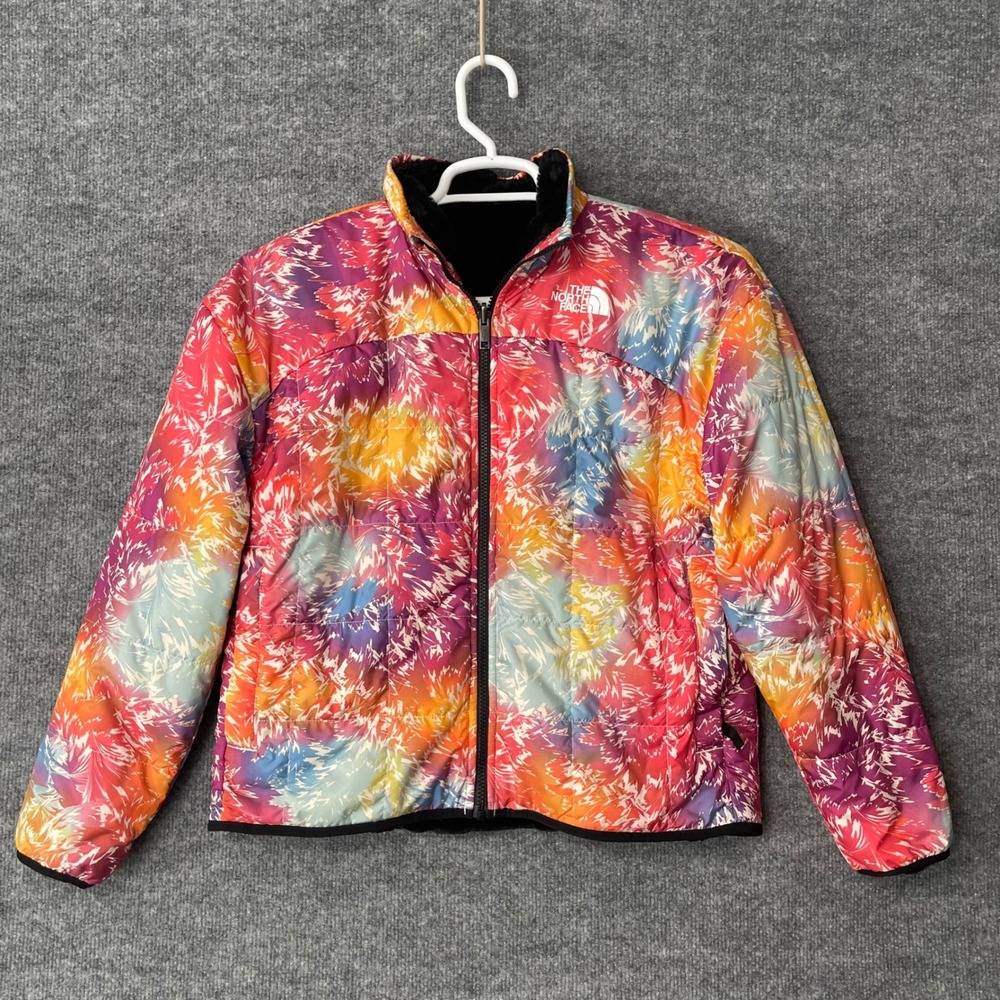 The North Face Reversible Shasta Girls XL Pink Multi Color Faux Fur Jacket Snow